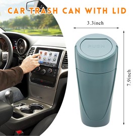 SHMZK Car Trash Can with Lid, Portable Leakproof Auto Cup Holder Door Garbage Container, Multipurpose Waterproof Mini Cup Holder Trash Can Interior Organizer for Car Home Office (Black Green)
