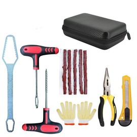 7 PCS Car Quick Tire Repair Tool Set, Vacuum Tire Thread Drill Fork Drill Tire Repair Tape Anti-Slip Dispensing Gloves Accessories, Portable Repair Parts, for Cars, Truck, Motorcycle