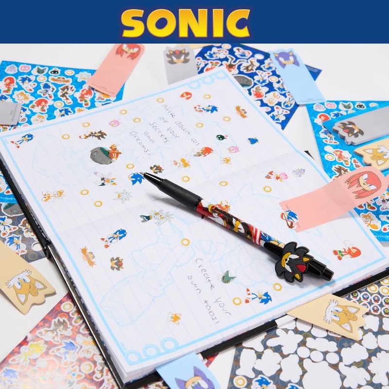 Innovative Designs Sonic Stationery Set for Kids, Sonic Journal, Stickers,
