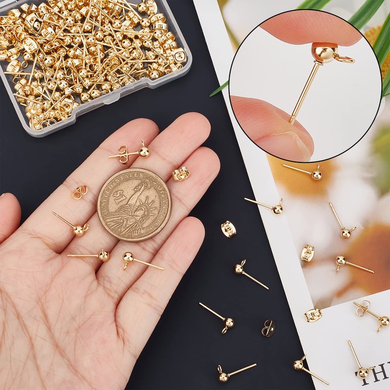 Beebeecraft 100Pcs 4mm Ball Earring Studs for Jewellery Making