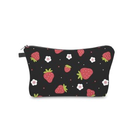 Aiphamy Cute Travel Makeup Bag Cosmetic Bag Small Pouch Gift for Women (Strawberry Black)