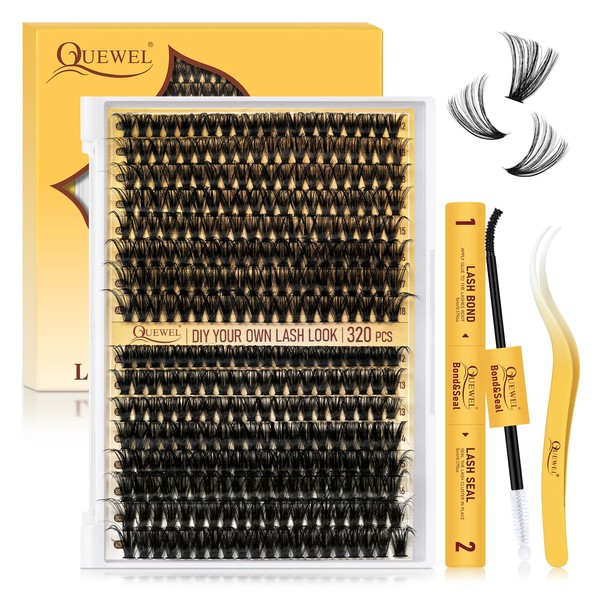 QUEWEL Lash-Clusters 320Pcs 60D+80D DIY Lash Extension Kit Mix 12-18mm