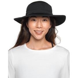 Coolibar UPF 50+ Women's Brighton Chlorine Resistant Bucket Hat - Sun Protective (Small/Medium- Black)
