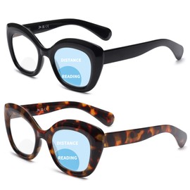 JM 2 Pack Bifocal Lesebrille Damen mit Federscharnier, Katzenauge Blaulichtfilter Brille Frauen, Schwarz & Schildkröte +3.5