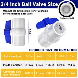 16PCS 3/4" PVC Ball Valve Threaded, Shut Off Valves Socket with Blue T-Handle, SCH40 Slip Water Pipe Valve for Water Project, Swimming Pool, Sewage Pump, Outdoor Plumbing & Irrigation System