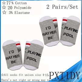 PXTIDY 2 Pairs Novelty Billiards Socks Pool Player Gifts I'd Rather Be Playing Pool Themed Socks Billiards Gift Cue Sports Gift (PLAYING POOL)