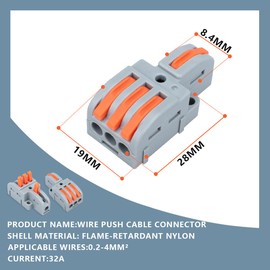 Innfeeltech Pack of 10 Connection Clamps, 1 in 3 Out Connection Clamp, with Lever, Cable Connector with 0.2-4 mm² Conductor Clamp for DIY Projects