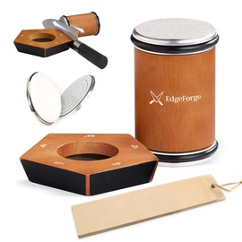 EdgeForge™ Rolling Knife Sharpener 5 angles Knife Sharpening Kit with Leather Strop and Two Extra Diamond & Stainless Steel Disc Rolling Knife Sharpener Kit Offers (12,15,17,19,22°) for Straight Edge