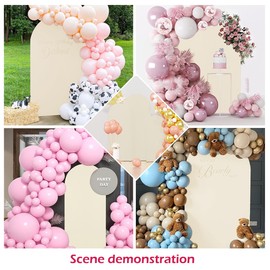 Wedding Arch Backdrop Cover Spandex Fitted Wedding Arch Stand Covers Round Top Chiara Backdrop Cover for Birthday Party Ceremony Banquet Decoration (Beige, 7.2FT)