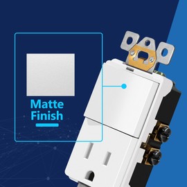 LIDER Matte Finish Lighted Combination Decorator Switch and Tamper-Resistant Receptacle with Screwless Wall Plate, Single Pole, Residential Grade, 15A 120V/125V, UL Listed, LCS1-1PTR-WSWP, White