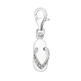 Quiges White Enamel Flip Flop Clip On Charm Pendant with Cubic Zirconia Silver Plated Women's Jewellery