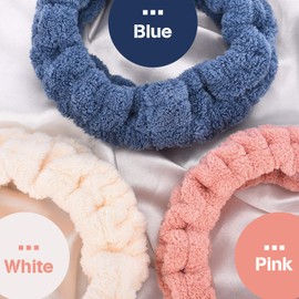 Chuangdi 3 Pieces Spa Headband for Women Facial Makeup Headband Soft Terry Cloth Hairband for Washing Face Mask Spa Shower Gifts(Dark Pink, Dark Blue, Milky-White)