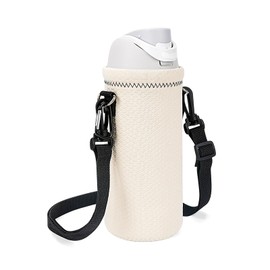 Linkidea Water Bottle Carrier with Strap Compatible with Kids FreeSip 16oz, Owala FreeSip Tritan 25oz, Neoprene Waterbottle Sling Bag Holder, Shoulder Strap, Off White