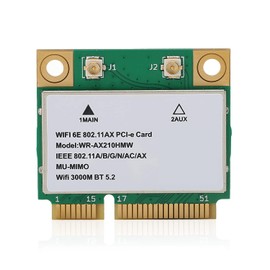 AX210HMW WiFi 6E Tarjeta Inalámbrica Tribanda 802.11 A/B/G/N/AC/AX Half Mini PCI-E Tarjeta WiFi Adaptador de Red BT5.2, para PC, Portátiles, Solo para (64 bits)