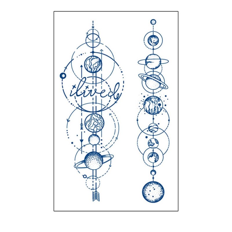 GZ395 396 Temporary Compass Tattoo Planet Tattoo Sun and Moon