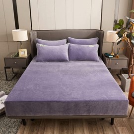 Sedefen Warm Fitted Sheet 160 x 200 cm Purple Winter Flannel Bed Sheet Plush Fluffy Cashmere Touch Box Spring Bed Fitted Sheet for 25 to 30 cm Mattress