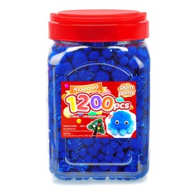 Iooleem Blue Pom Poms, 1200pcs Assorted Size Pompoms,Pom Poms for Arts and Crafts, Pom Pom Balls with Wiggle Eyes in jar, Glitter Pom Poms, Craft Supplies.