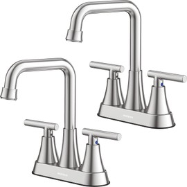 Bathroom Sink Faucet, Hurran 4 inch Brushed Nickel Bathroom Faucets for Sink 3 Hole with Pop-up Drain and Supply Hoses, 2-Handle Centerset Faucet for Vanity RV Farmhouse, 2 Pack