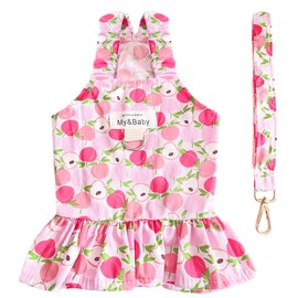 PETPUBGNZS Small Dog Dress Harness and Leash Set Cute Princess Birthday Dog Dresses Soft Fruit Print Puppy Dresses Girl Dog Clothes for Small Dogs Cats Chihuahua Yorkie Shih Tzu (Pink Apple,XL)