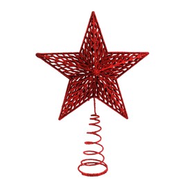 25cm Christmas Tree Star Topper - Red Glitter Hollow Xmas Tree Top, Festive Ornament, Christmas Tree Decoration (Red)