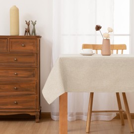 Hiasan 2 Pack Faux Linen Rectangle Tablecloth - Wrinkle and Stain Resistant Washable Table Cloth for Kitchen Dining Room Holiday Table Cover for Party Dinner, Beige, 52 x 70 Inch