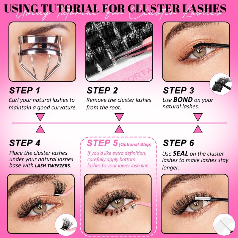 Long Fluffy Lash Clusters Kit 200D with Bottom Lashes, 16-25mm