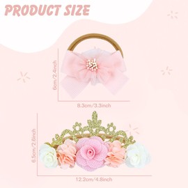 Dizila 6 Pieces Super Soft Stretchy Pink White Baby Girl Bow Flower Nylon Headbands Floral Lace Headbands Hair Accessories for Newborns Infants Toddlers Girls Kids