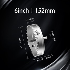 Mollom (6''|152mm) Heavy Duty Carbide Hole Saw with 2 Pilot Drill Bits, Hole Cutter cuts Stainless Steel, mild Steel, Iron, Copper, Brass, Plastic