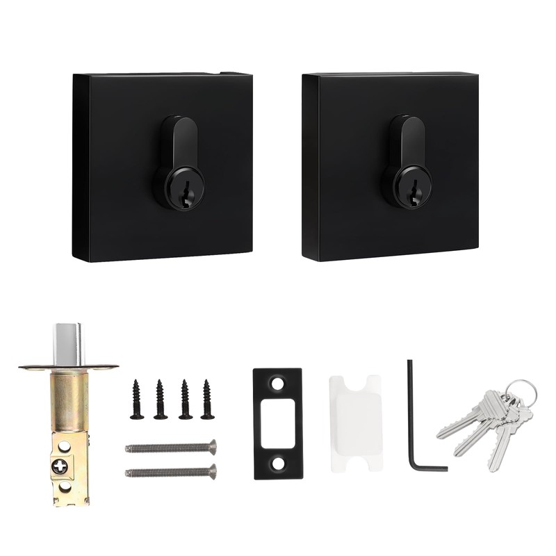 Probrico Square Deadbolts Flat Black Double Cylinder Different Key Sets