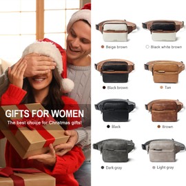LATMAP 3L Fanny Pack Bumbags for Women Men 4-Zipper Pockets Belt Bag Sling Waist Pack Faux Leather Chest Bag Tan