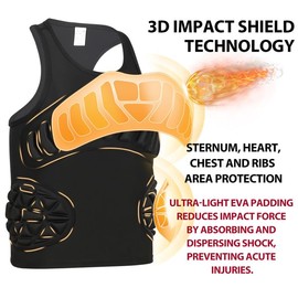 Baseball Chest Protector Youth,Baseball Padded Shirt,Protect Chest Sternum Heart Ribs,Quick-Dry Material,Padded Compression Shirt for Football Softball Lacrosse,Ages 8-12,Multiple Colors (Black, Y-S)