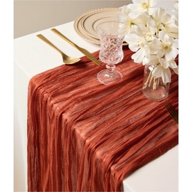 Vitalizart Cheesecloth Table Runner Terracotta 35 x 120 inches Rustic Gauze Fabric Tablecloth Sheer Boho Wedding Table Cover Cheese Cloth Table Decoration for Festival Party & Birthday & Arch