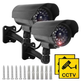 Sporgo Dummy Surveillance Camera Outdoor with LED Light Red Flashing Surveillance Camera Fake Camera for Indoor and Outdoor Use, Pack of 2