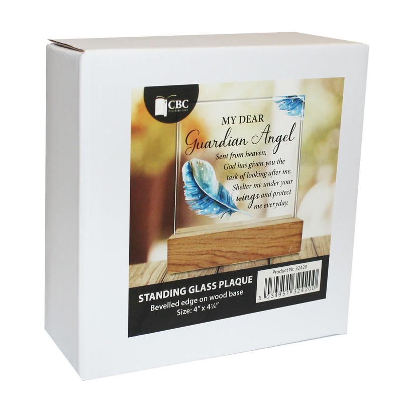 Gedenktafel aus Glas auf Holzsockel – My Dear Guardian Angel