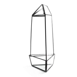 WGV Geometric Terrarium, Width 4", Height 11.5", Clear DIY Succulent Planter Short Triangular Oblisk Set Black Metal Frame for Home Office Garden Outdoor Decoration, 1 Piece