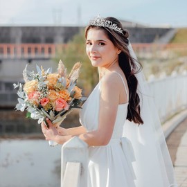 Crystal Crown and Silver Sash Kit, Bridal Shower Decorations Bachelorette Party Favors, Wedding Tiara and Glitter Sash for Bride