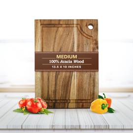 Medium size Acacia Wood Cutting Board - Solid Premium Wooden Meat Boards for Kitchen, Hardwood Chopping Butcher Block with Deep Juice Groove Well for Counter.
