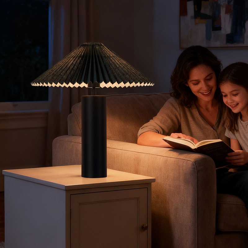 YJSQOEOE Modern Table Lamp with Pleated Lampshade and Cylindrical Base,