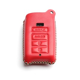 WFMJ Leather for Acura RDX RLX ILX MDX TLX Smart Remote 4 Buttons Key Case Holder Cover Fob Chain (Red)