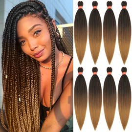 Ombre Pre-stretched Braiding Hair, Top Silky Braid Hair Extensions, Itch Free Crochet Twist Hair Braids, Yaki Texture Original Braiding Hair Pre Stretched, 0.21 pound/bundle (24''-8 bundles, 1b/30/27)