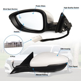 Lqito Left Driver side Mirror Fits 2018-2022 Honda Accord With Power Glass, Heated, Blind Spot Detection,Turn Signal and Manual Folding Match to Platinum White Pearl Replace HO1320330 8Pins
