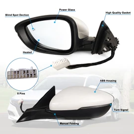 Lqito Left Driver side Mirror Fits 2018-2022 Honda Accord With Power Glass, Heated, Blind Spot Detection,Turn Signal and Manual Folding Match to Platinum White Pearl Replace HO1320330 8Pins