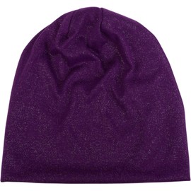styleBREAKER Damen Beanie Mütze mit All Over Glitzer in Unifarben, Glitzermütze, Leichte Stoffmütze Einfarbig 04024117, Farbe:Violett