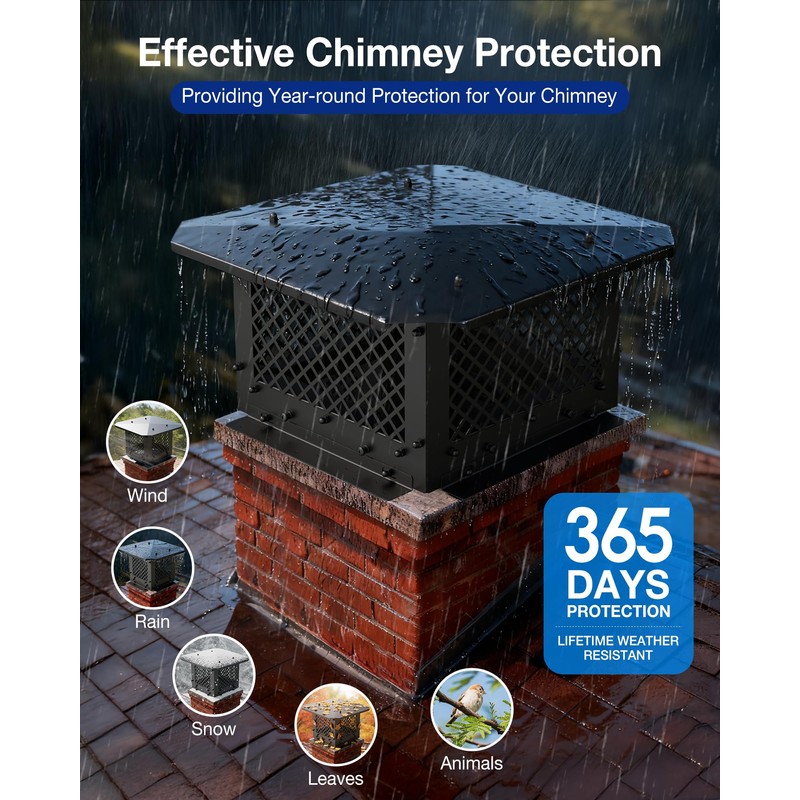 Chimney Cap 14x14 Inch Square Cover: All Weather Easy Assembly
