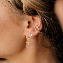 DoreenBox White Enamel Small Hoop Earrings for Women, 18K Gold Plated Mini Huggie Earrings Hypoallergenic Cartilage Huggie Hoops Boho Jewelry 12mm