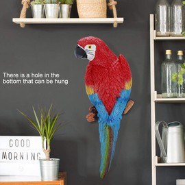 VOBOR Parrot Statue, 31cm Simulation Resin Lifelike Ornament Parrot Figurine Model Toy, Garden Sculpture Wall Decor Garden Parrot Birds (Red Right)