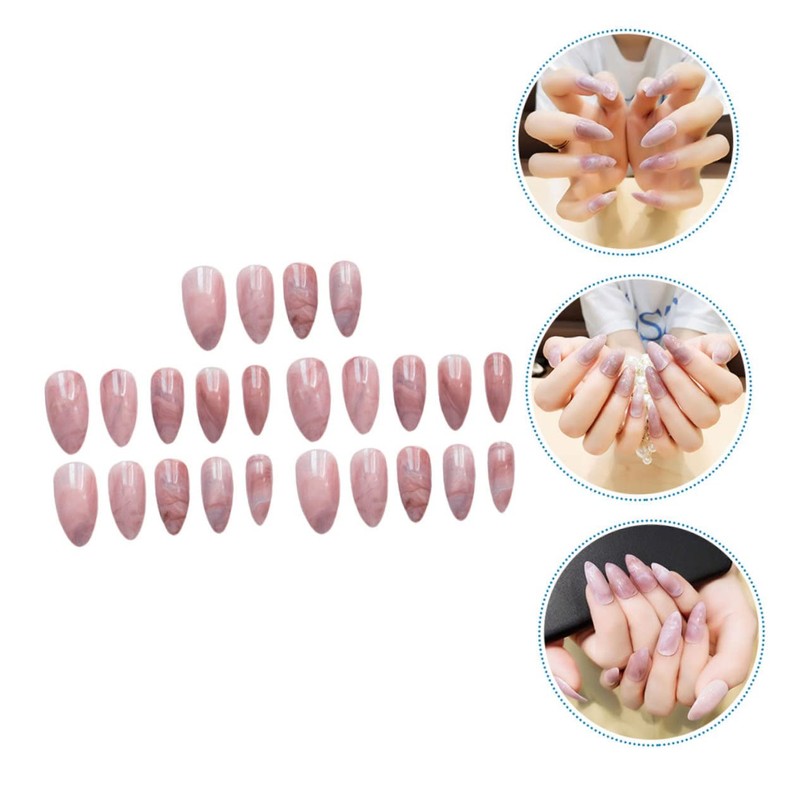 WOONEKY 24pcs Marble False Nails Full Cover for Women Stylish