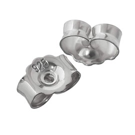 NKlaus 3 Pairs 925 Silver 5 mm Rhodium-Plated Stud Earrings Ear Stoppers Pousettes Ear Nut Butterfly Clasp Hole 0.8 mm 2091