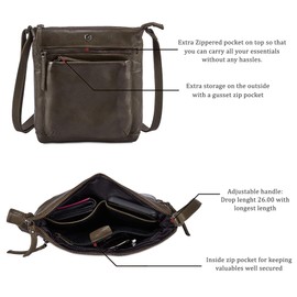 Cochoa women Real Leather Small Triple Zip Crossbody Bags Purse Travel Bag