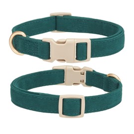YUDOTE Soft Cotton Dog Collar Adjustable Corduroy Dog Collars for Small Medium Large Dogs(Dark Green,Small)